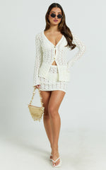 Henrietta Mini Skirt - Fitted Pointelle Knit Skirt in Off White