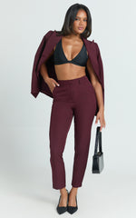 Hermie Pants - High Waisted Cropped Tailored Pants in Wine