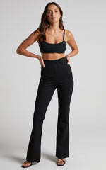 Hermina Pants - High Waisted Ponte Flare Pants in Black