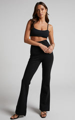 Hermina Pants - High Waisted Ponte Flare Pants in Black