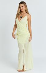 Hillary Maxi Dress - Draped V Neck Low Back Dress in Lemon