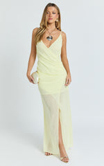 Hillary Maxi Dress - Draped V Neck Low Back Dress in Lemon