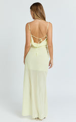 Hillary Maxi Dress - Draped V Neck Low Back Dress in Lemon
