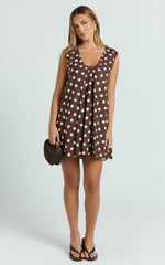 Holly Mini Dress - V Neck Dress in Chocolate Spot