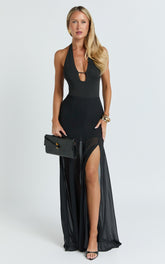 Hudgens Maxi Skirt - Georgette Godet Panel Skirt in Black