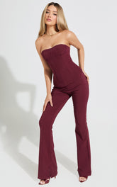 Irene Pants - Mid Rise Split Hem Bootleg Pants in Wine