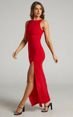 Indi Maxi Dress - Boat Neck Bodycon Dress in Red