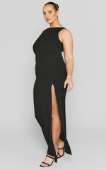 Indi Maxi Dress - Boat Neck Bodycon Dress in Black