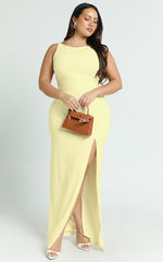 Indi Maxi Dress - Boat Neck Bodycon Dress in Lemon