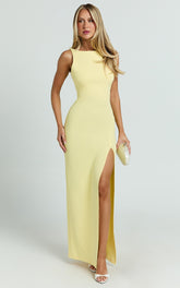 Indi Maxi Dress - Boat Neck Bodycon Dress in Lemon