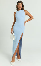 Indi Maxi Dress - Boat Neck Bodycon Dress in Light Blue