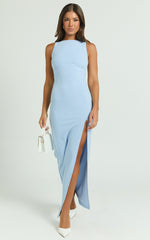 Indi Maxi Dress - Boat Neck Bodycon Dress in Light Blue