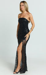 Ines Maxi Dress - Strapless Sequin Fit And Flare Dress in Black
