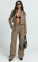Inez Pants - High Waisted Barrell Leg Tailored Pants in Olive