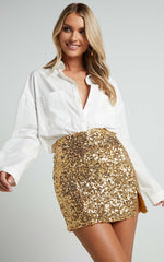 Ingrid Mini Skirt - Sequin Skirt in Gold Sequin