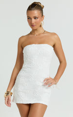 Inka Mini Dress - Strapless Fitted Jersey Dress in White