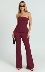 Irene Pants - Mid Rise Split Hem Bootleg Pants in Wine