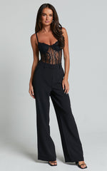 Iris Bodysuit - Corset Lace Bodysuit in Black