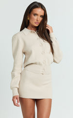 Isabel Top - Long Sleeve Oversized Knit Shacket in Mushroom