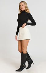 Isabela Bodysuit - High Neck Long Sleeve Ribbed Bodysuit in Black