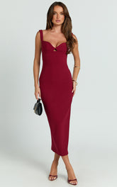 Isabelle Midi Dress - Cut Out Low Back Column Dress in Wine