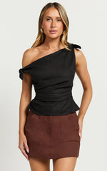 Ivy Top - Linen Off Shoulder Tie Top in Black