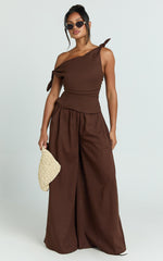 Ivy Top - Linen Off Shoulder Tie Top in Chocolate