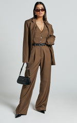 Izara Trousers - Mid Rise Relaxed Straight Leg Tailored Trousers in Oak