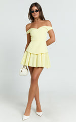 Izara Mini Dress - Off Shoulder Pleated Dress in Lemon