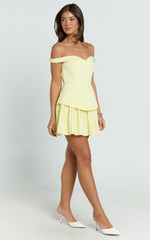 Izara Mini Dress - Off Shoulder Pleated Dress in Lemon
