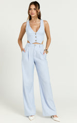 Izara Trousers - Mid Rise Relaxed Straight Leg Tailored Trousers in Light Blue
