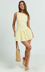 Izira Mini Dress - Boat Neck Drop Waist Shift Dress in Butter Yellow