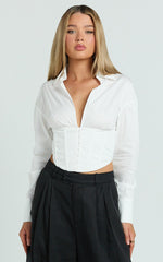 Jacintha Top - Hook and Eye Front Shirt Top in White