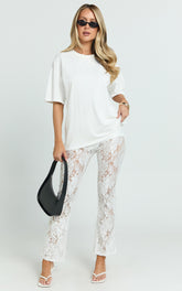 Jaclyn Pants - Mid Waist Lace Straight Leg Pants in White