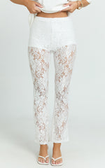 Jaclyn Pants - Mid Waist Lace Straight Leg Pants in White