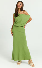 Jacqueline Midi Dress - Linen One Shoulder Dress in Green