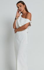 Jacqueline Midi Dress - Linen One Shoulder Dress in White