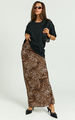 Jacqui Maxi Linen Blend Skirt - Bias Cut Back Split Skirt in Tonal Leopard Print