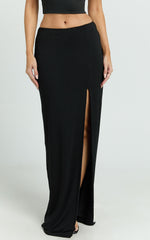 Jaileen Maxi Skirt - Mid Waisted Side Split Skirt in Black