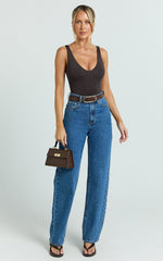 Jamie Bodysuit - V Neck Bodysuit in Chocolate