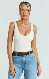 Jamie Bodysuit - V Neck Bodysuit in Cream