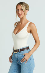 Jamie Bodysuit - V Neck Bodysuit in Cream