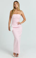 Jamie Midi Dress - Strapless Ruched Fitted Column Dress in Pink