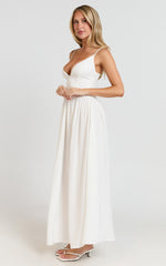 Jamilla Maxi Dress - Plunge Drop Waist High Leg Split Dress in Off White