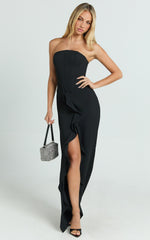 Jamilla Maxi Dress - Strapless Ruffle Front Fit And Flare Dress in Black