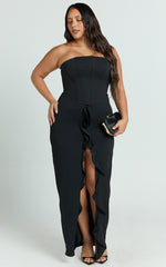 Jamilla Maxi Dress - Strapless Ruffle Front Fit And Flare Dress in Black