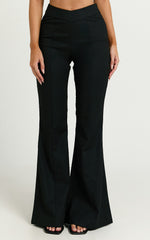 Jamir Pants - Linen Look High Waisted Fit and Flare Pants in Black