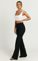 Jamir Pants - Linen Look High Waisted Fit and Flare Pants in Black