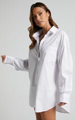 Janaya Mini Dress - Long Sleeve Shirt Dress in White