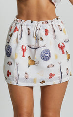 Jane Skirt - Linen Column Slip Mini Skirt in Seaside Print